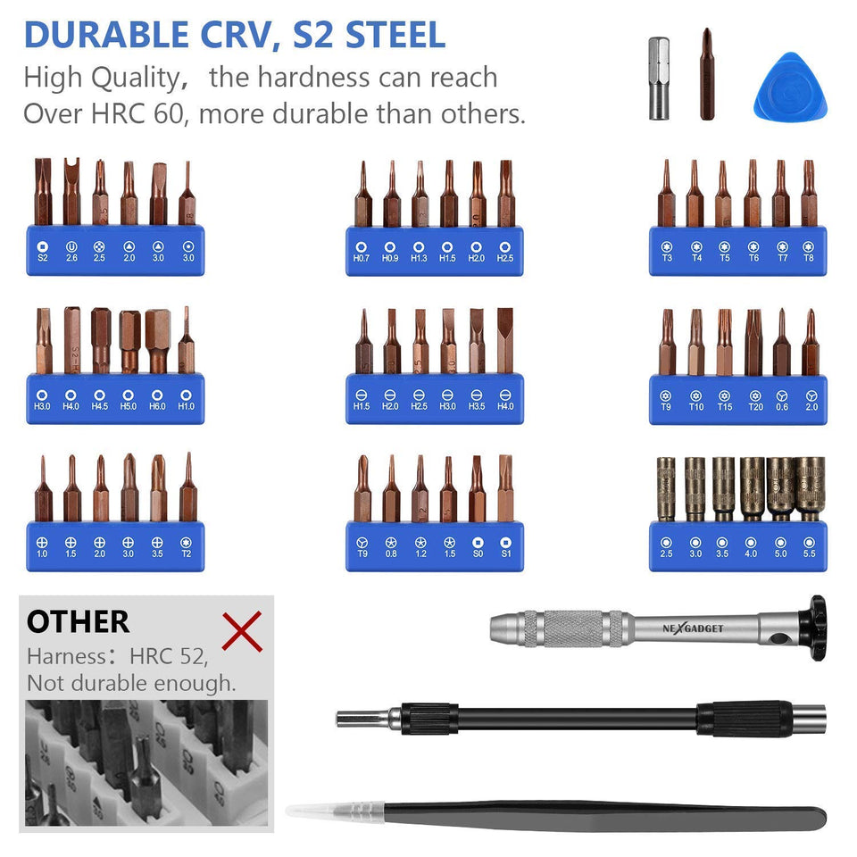 NEXGADGET 62 en 1 Destornilladores Precisión Herramientas Profesional para Iphone, Smartphones, Tablets, Ordenadores Portátiles, Gafas, Cámara y Reloj, Kit de Herramientas de Reparación de la Electrónica (Azul)