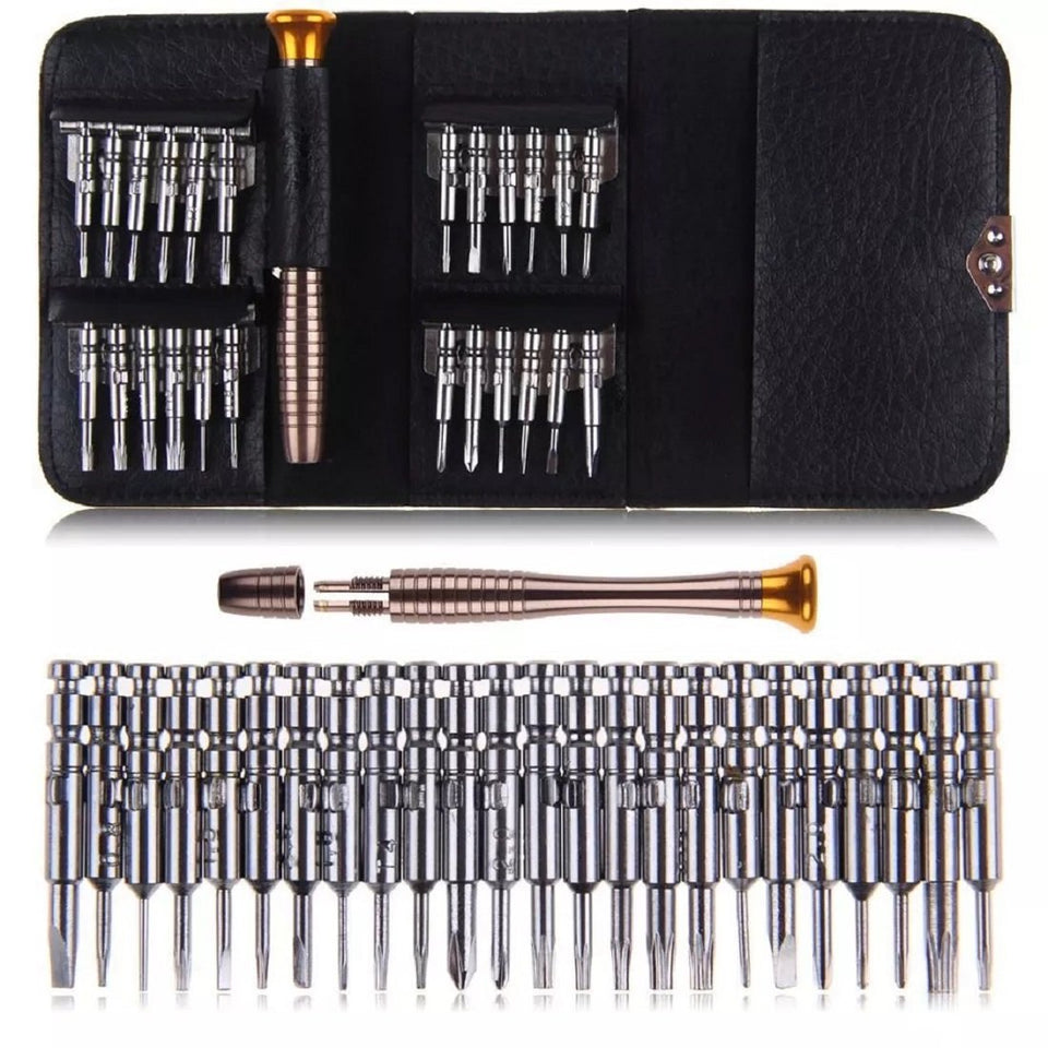 TFHEEY 25 en 1 juego de destornilladores Mini Set de destornilladores de precisión electrónica herramientas Kit de reparación para teléfono celular, reloj, PC, computadora portátil, cámara digital